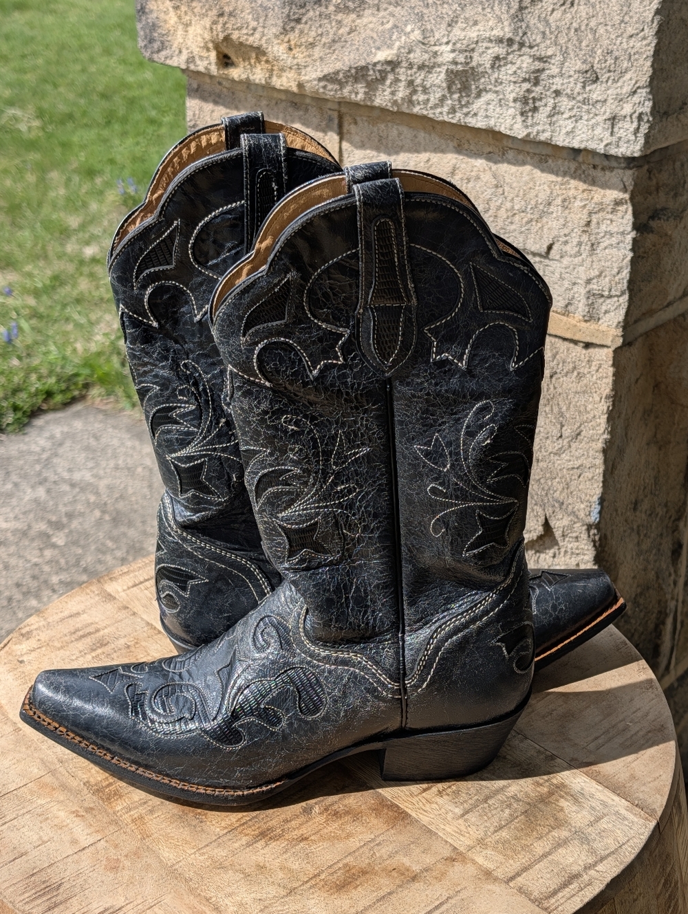 JB Dillon Cowboy Boots Black Leather Western Distressed 8.5 JBW2200 - Picture 11 of 11